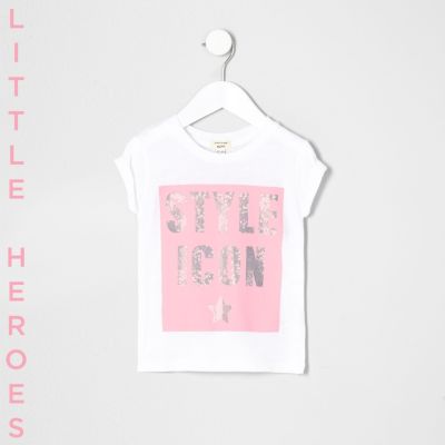 Mini girls white style icon T-shirt